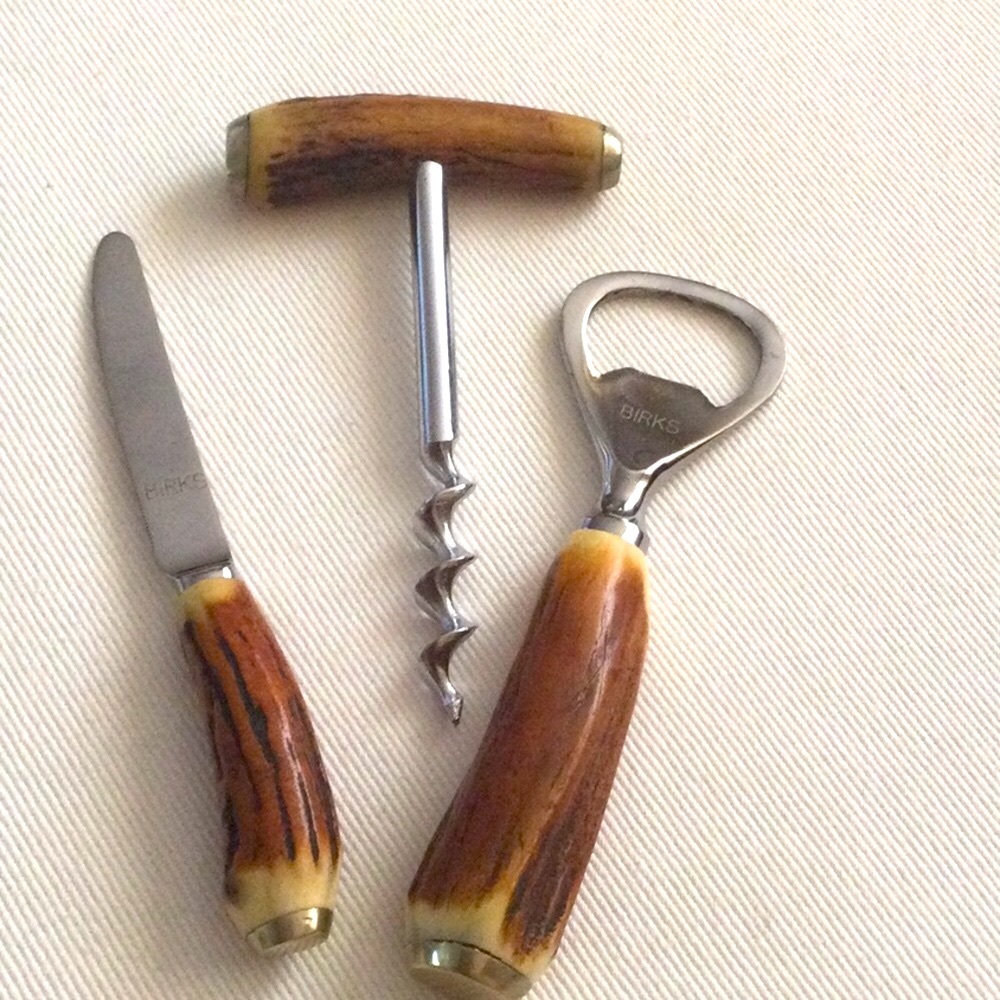 3 Vintage BIRKS Silver and Antler Bar Accessories